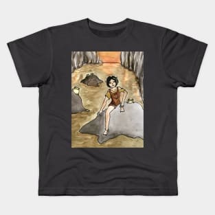 Goblincore Girl: Froggy Sunset Swamp Scene Kids T-Shirt